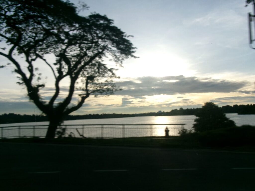 夕陽スポットをバスで通過